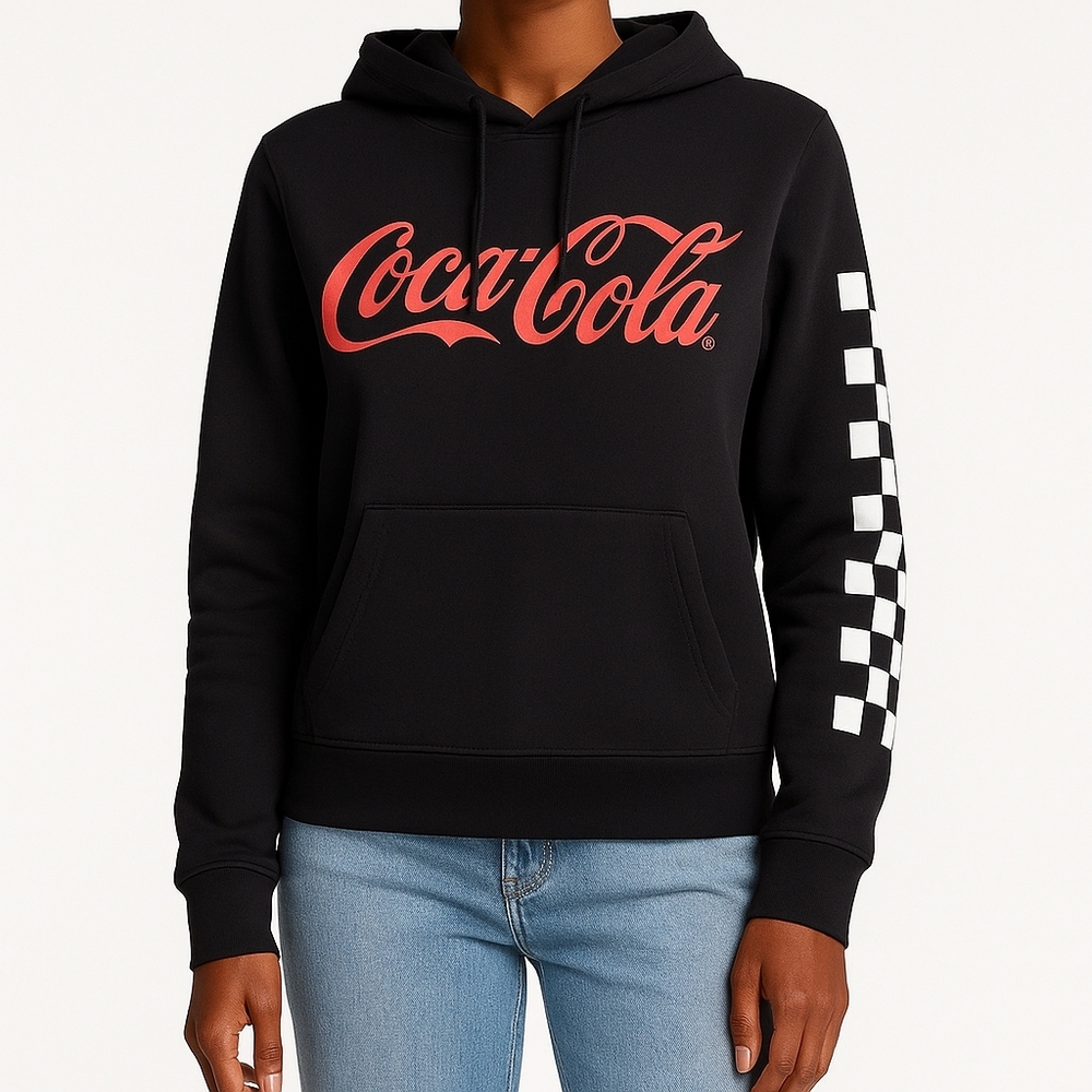 PacSun x Coca-Cola Black Checker Sleeve Hoodie Sweatshirt Size Small
